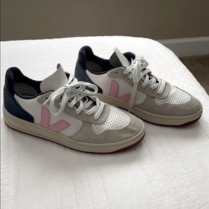 Veja x madewell leather pink and navy sneakers 9